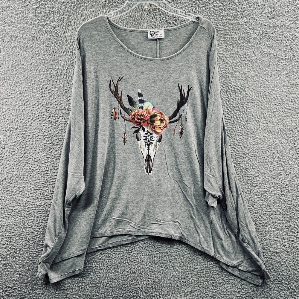 Womens Oversized Tunic Top S/M Boho Western Skull Floral Graphic Lagenlook Artsy